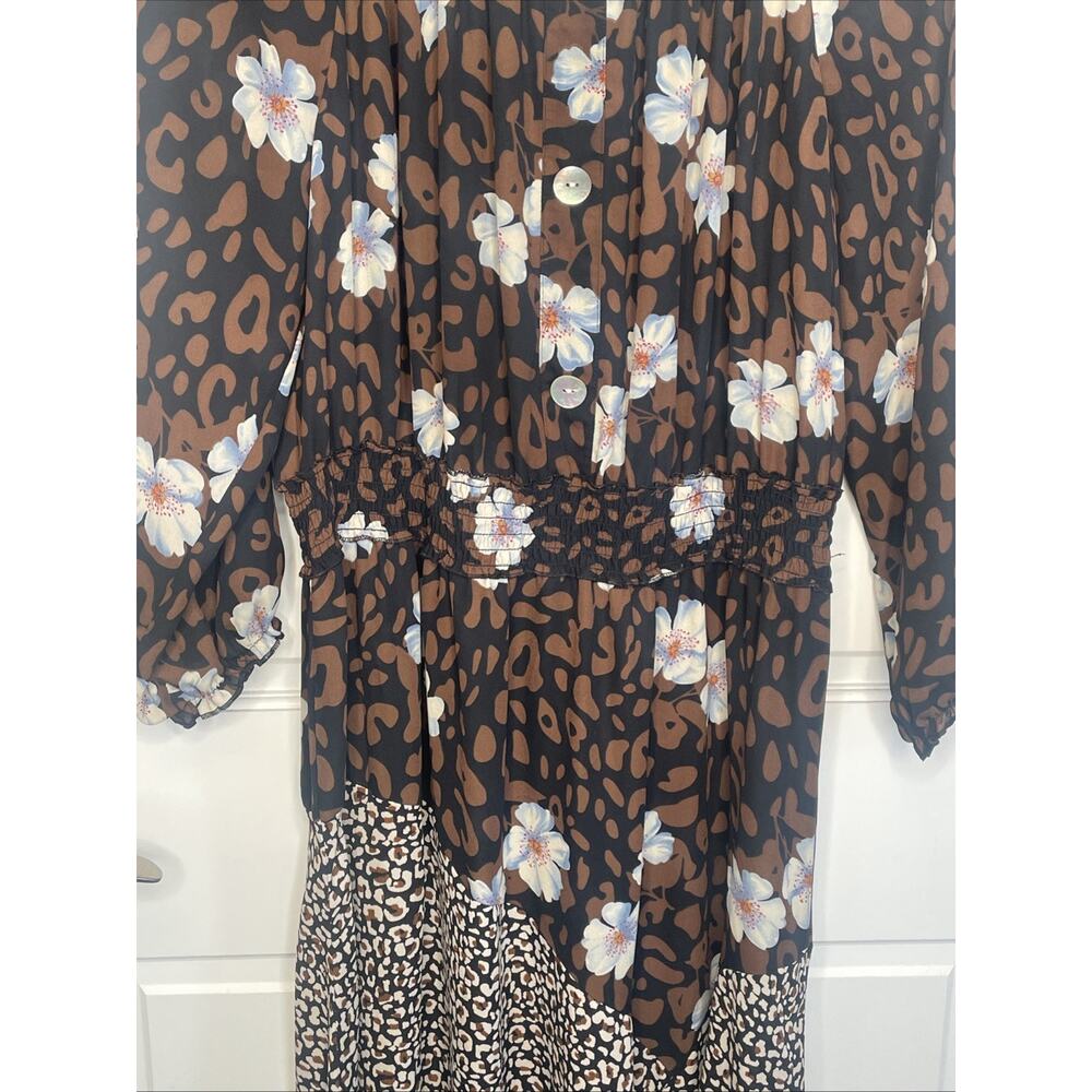 Figueroa & Flower Women's Boho Maxi Dress Sz XL Floral Animal Asymmetrical Hem - Picture 5 of 15